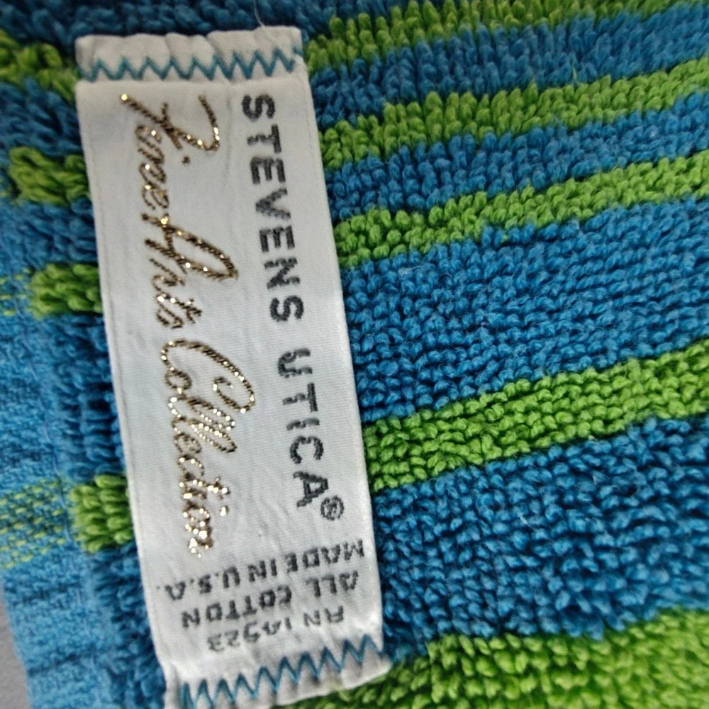 Vintage MCM Stevens Utica Fine Arts Collection 5pc. Towel Set Retro Blue & Lime